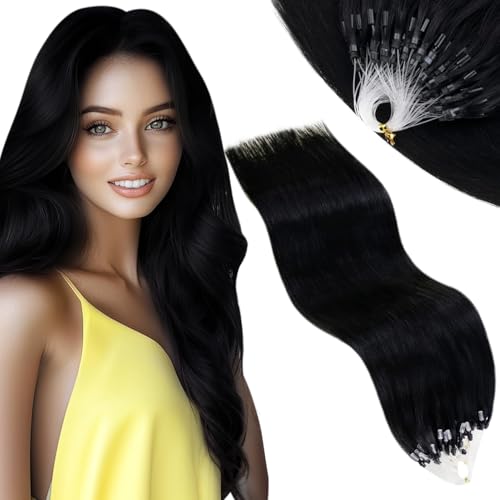 Vivien Nero Extension Microring Capelli Veri 50cm 50g Micro Extension Capelli Veri Cold Fusion Extension Capelli Veri Micro Ring Morbido #1