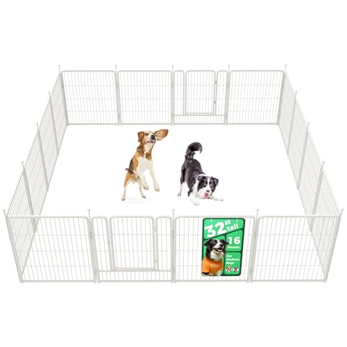 Image of FXW Rollick Unleashed Dog Playpen for Indoor, Yard, RV Camping, 32 inch 16 Panels for Medium and Large Dogs, White│Patented