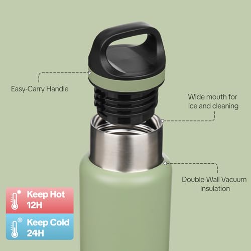Image of BJPKPK Insulated Water Bottle 18OZ Stainless Steel Water Bottle with Handle Double Walls Vacuum Insulated BPA Free Flask, Forest Green