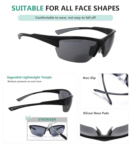 Image of Eyekepper Bifocal Sunglasses for Women Men, Rectangular Frame | Outdoor Sports Bifocal Reading Sunglass, with Readers Built in, Mens Tinted Sun Reader Bifocals, Ladies Cheater,Wrap Half Rim