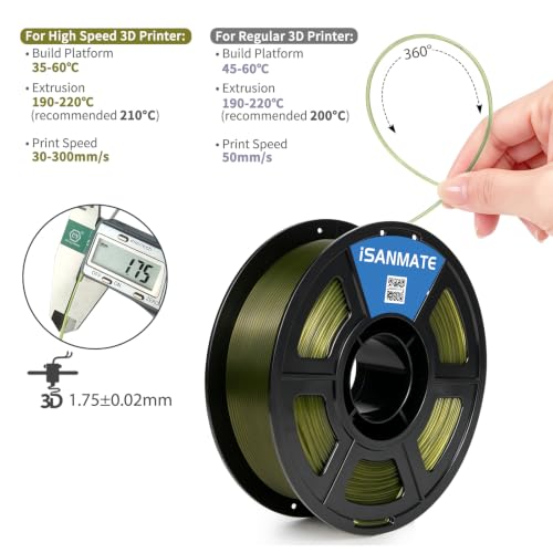 Image of iSANMATE Rapid Clear Olive Green PLA Filament 1.75mm, 3D Printer Filament Transparent Filament, for Bambu Lab 3D Printers, AMS, AMSLite, 1kg Spool (2.2lbs)