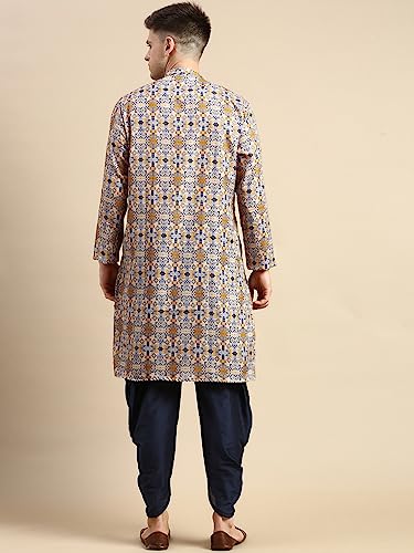 Image of Men's Black Art Silk Regular Fit Ethnic Motifs Kurta | Indian Kurta | Festive Ethnic Kurta with Embroidered Packet