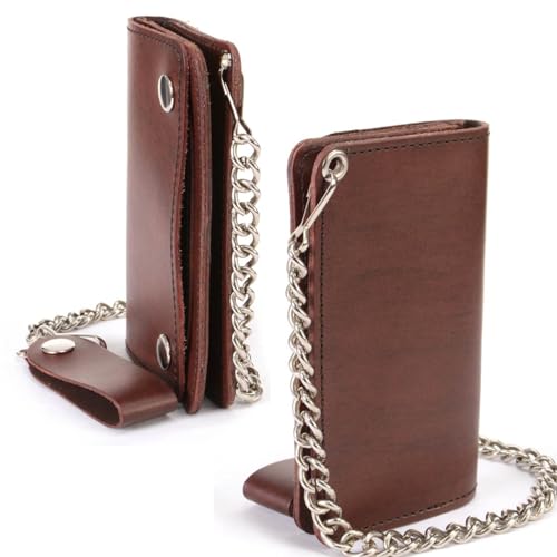 Image of Milwaukee Leather MLW7889 Men's 7.5 inch Black Premium Leather Soft Biker Wallet - Bi-Fold Anti-Theft Stainless Steel Chain