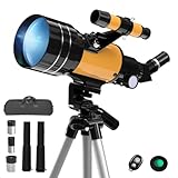 Télescope Astronomique, 70/300mm Réfracteurs Télescope pour Enfants/Débutants/Adultes, Télescopes Portable avec Adaptateur Smartphone, Télécommande, Trépied, Filtre Lunaire, Sac de Rangement