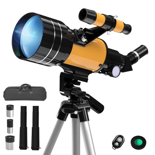 Télescope Astronomique, 70/300mm Réfracteurs Télescope pour Enfants/Débutants/Adultes, Télescopes Portable avec Adaptateur Smartphone, Télécommande, Trépied, Filtre Lunaire, Sac de Rangement