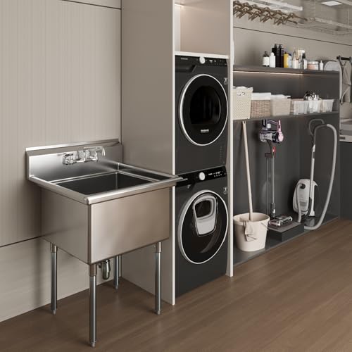 Image of AmGood Stainless Steel Prep & Utility Sink | 304 Stainless Steel | Overall Size: 30 in. x 29.5 in. | Restaurant, Kitchen, Laundry, Garage | NSF (Bowl Size: 24 inch x 24 inch + Faucet)