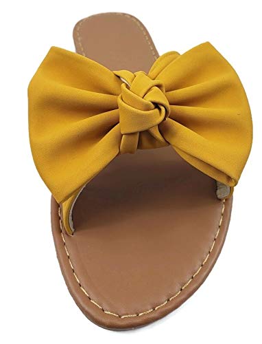 Image of Tiara Women's Bow Sandals, Slip On Flat Slides with Bow Detail | Cute Summer Sandals, Cushioned for All-Day Comfort - Great for Beach, Vacation & Everyday Wear