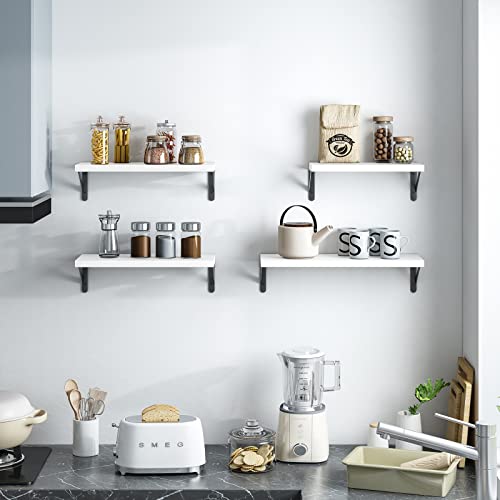 Image of YGEOMER Floating Shelves for Wall, Different Sizes White Wall Shelves for Living Room, Bathroom, Bedroom, Kitchen, Home Decor (Set of 4)