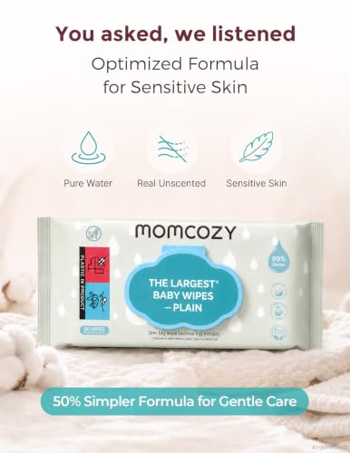 Image of Momcozy PLAIN Baby Wipes Sensitive, Minimal Ingredient Formula, 4 Packs