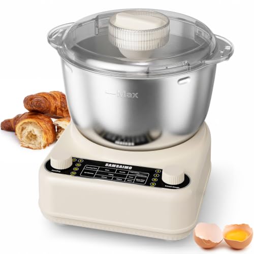 Image of Electric Dough Maker with Ferment Function, 6.5QT Stand Dough Mixer, Dough Kneading Machine with 304 Stainless Steel Bowl, Removable Lid & Knob Control, Ideal for Bread, Pizza, Pasta - Almond Cream