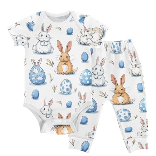 vvfelixl Baby Layette Sets Clothes,Cartoon Eggs Rabbits Baby Bodysuits Set,Unisex Babys Pants Sets Short Sleeve 12-18M