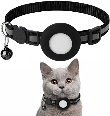 Airtag Cat Collar, Air tag Cat Collar with Bell and Safety Buckle in 3/8" Width, Reflective Collar with Waterproof Airtag Holder Compatible with Apple Airtag for Cat Dog Kitten Puppy (Red)