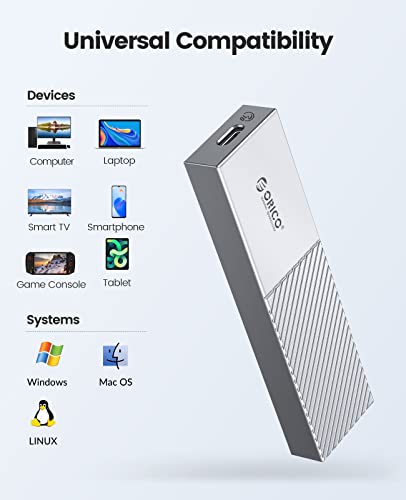 Image of ORICO Upgraded Aluminum M.2 NVMe SSD Enclosure to USB C USB 3.2 /3.1 Gen 2 (10Gbps) to NVMe PCI-E M-Key SSD External Adapter Support UASP Trim Smart (Fits NVMe SSDs 2230 /2242 /2260 /2280) -M222-Silver
