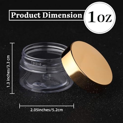 SATINIOR 36 Pieces 1 oz Plastic Jars with Lids Wide Mouth Airtight Reusable Container Acrylic Cosmetic Small Jars for Lotions Ointments Travel Toiletries Creams Make up Storage(Gold)2
