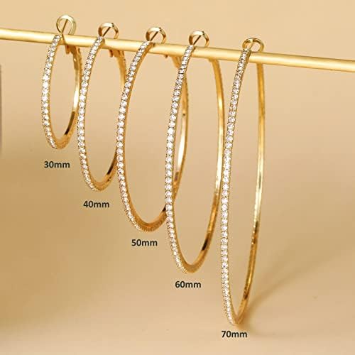 PRETOLE 925 Sterling Silver Hoop Earrings Rhinestone Large Silver Hoop Earrings Oval Big Hoops Earrings for Women Lightweight Hypoallergenic Extra Large Silver Hoops Earrings for Women (50/60/70MM)