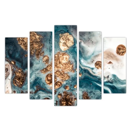 AREDE Set di 5 Stampe da Parete Quadri Moderni Decorazioni da Muro per Casa Soggiorno Camera da Letto e Cucina Vernici oro-turchese| 120 x 80 cm | Pronto da appendere
