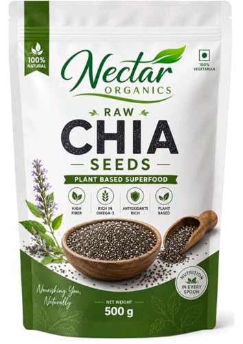 Image of Nector Organics Chia Seeds 500g - Dirt & Stone Free Premium Chia Seeds | 30 days pack | High Fibre & Plant Protein | Helps with Weight Management | Good for Summer Hydration | Super Seeds for Smoothies.