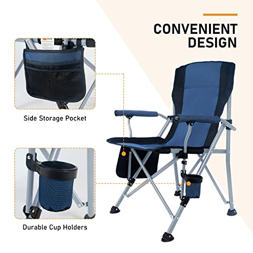 Homcosan Portable Camping Chair Folding Quad Outdoor Large Heavy Duty Support 330 Lbs Thicken 600D Oxford With Padded Armrests, Storage Bag, Beverage Holder, Carry Bag For Outside(Blue) #TOP3