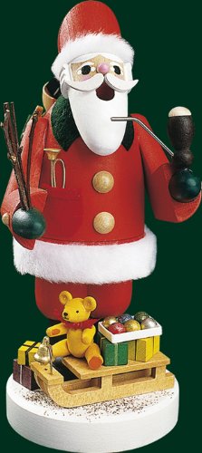 Rudolphs Schatzkiste Smoking figure Christmas smoking man Santa Claus with carriage 19cm Erzgebirge NEW