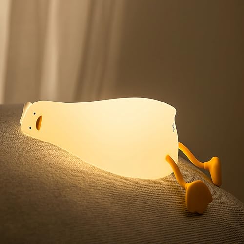 gofuch Lying Flat Duck Night Light with Timer 3-Level Dimmable USB Rechargeable Bedside Lamp Soothing Nursery Decor Gift for Kids Boys Girls Teens