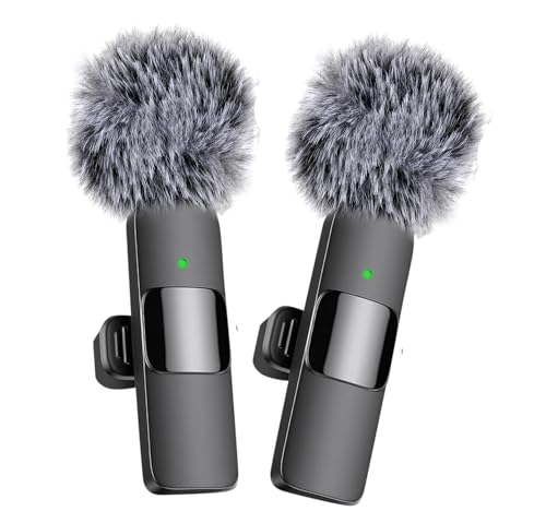 Image of K9 Dual Wireless Lavalier Microphone for Android /iPhone - 3-in-1 Collar Mic with USB-C & Lightning Plug | Furry Windscreens | Noise Cancellation, Vlogging, YouTube, Interviews, Reels for Kids and Adults. (Black)