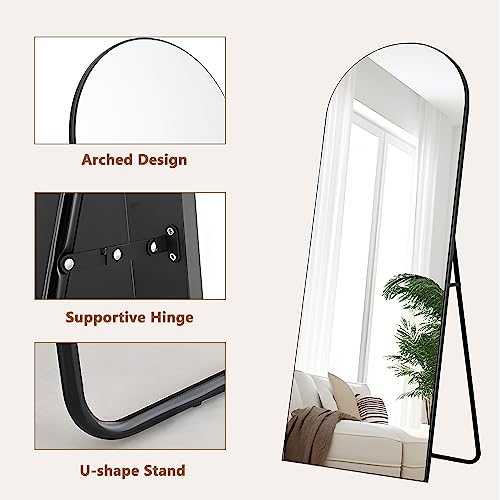 Image of PexFix Arched Full Length Mirror Arched Wall Mirror Floor Mirror with Stand Contemporary Full Length Mirror with Black Wood Frame,71''x28'' (USAM019)