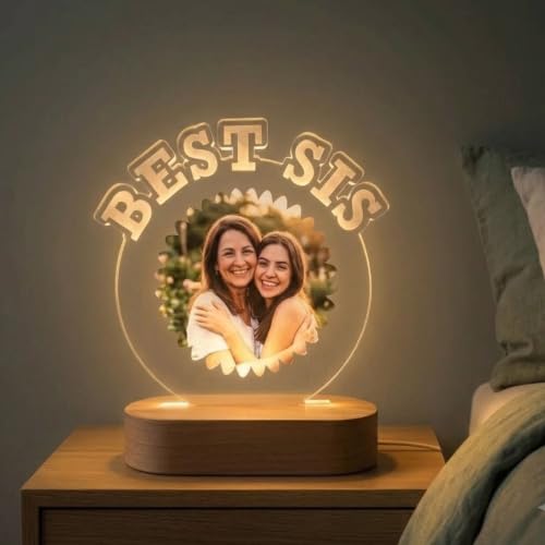 Image of Best Sis Personalized LED Table Lamp - Custom Photo Multicolor Night Light for Sister - Cute Baby Sibling Gift, Acrylic Raksha Bandhan /Birthday Lamp for Girls