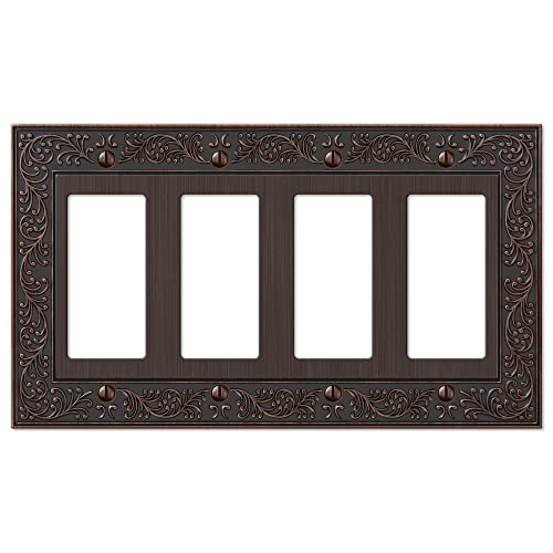 Image of Amerelle 43R4VB English Garden Wallplate, 4 Rocker, Cast Metal, Aged Bronze, 1-Pack
