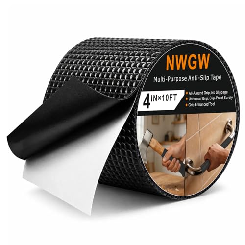 Image of Rubber Grip Tape, 4IN x 10FT Strong Adhesive Anti Slip Tape, Waterproof Heat Resistant Textured Surface for Enhanced Grip on Tools, Handlebars, Fitness Equipment & Slippery Handles (Black)