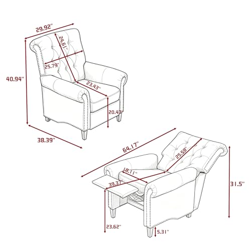Image of Tufted Linen Fabric Manual Recliner Chair, Oversized Lazy Boy Recliner with Rolled Armrest, Breathable Living Room Reclining Chair for Adults Reading, Gaming, Napping, Relax, Beige