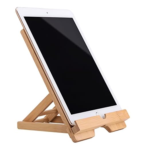 Collect Beauty Bamboo Tablet Stand Holder Adjustable Folding Wood iPad Stand with Chargeable Hole for Desk iPad Cooking Stand