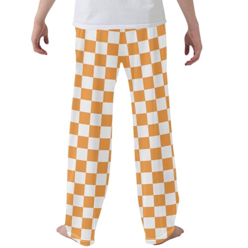 Pigsaly Boys pajama bottoms Boys' Pants Orange White Squares Plaid Long Bottoms Checkered Lattice Jogger Pants Trousers L3
