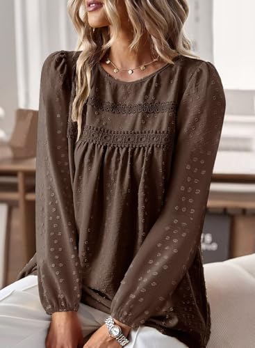 Image of Falechay Womens Tops Flowy Boho Dressy Casual Lace Cute Long Sleeve Shirts