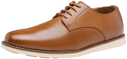 Vostey Mens Casual Dress Shoes Wingtip Plain Business Dress Shoes for Men (BMY618 Yellow Brown 10)
