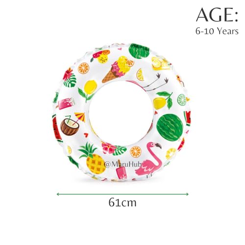 Image of 61cm Inflatable Kids Water Floaty Vinyl Float for 6-10 Years Old | Kids Fun Lively Print Swim Tube | Kids Big Swim Rings - Pack of 1