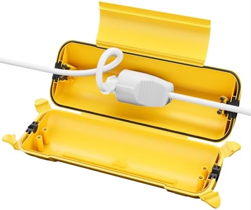 RESTMO Wasserdichte Kabelbox Outdoor, Steckerschutz für Verlängerungskabel | IP44, wetterbeständig, 290x110x75mm, für Schukostecker & Elektrowerkzeug, gelb
