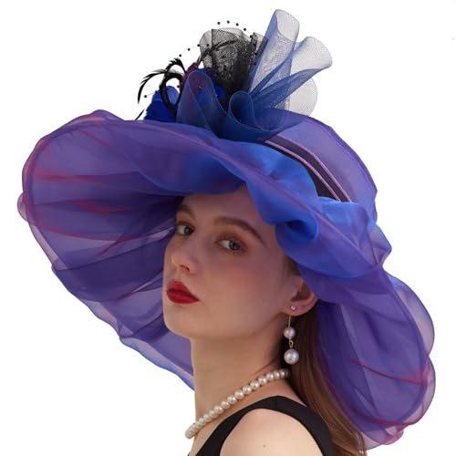 Sombrero de dama tipo Derby con organza para boda y té miniatura 3