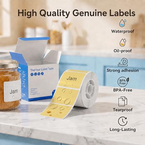 Image of PM240 Label Maker with 1 Roll Labels, Bundle with 1 Roll Yellow Label, 1.57''x1.18'' (40x30mm), 230 Labels /Roll, 2 inch Bluetooth Label Printer, Waterproof Labels for Business Office Home