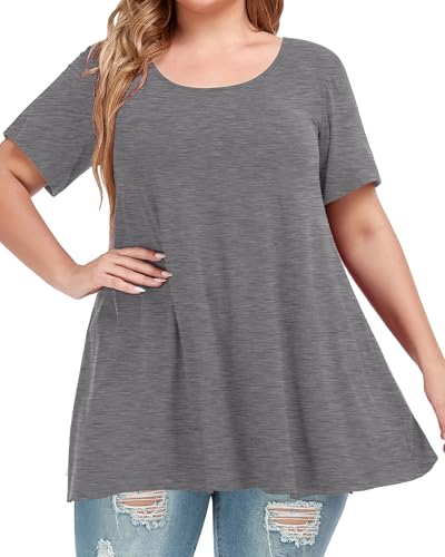 Image of JOELLYUS Plus Size Tops for Women Tunic Floral Casual Short Sleeves T Shirts Flowy Blouses 2026