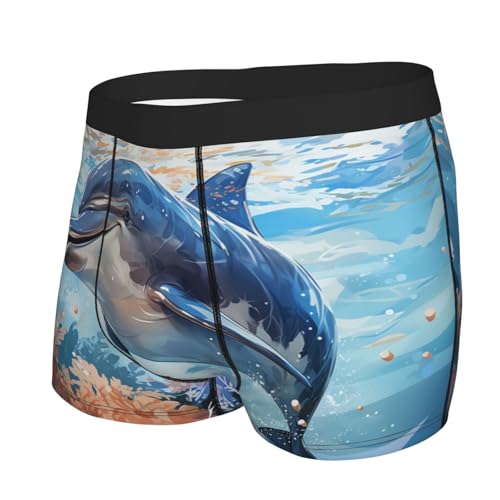 Dolphin sea ocean underwater blue mens boxer briefs men's underwear stretch comfort soft boxer for men s-xxl2