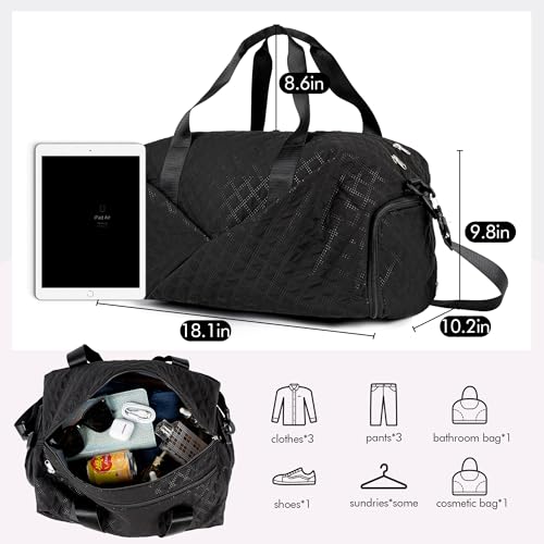 Quilted Duffle Bag for Women Girls - 30L, Personalized Weekender Overnight Bag with Shoe Compartment & Wet Pocket - Carry On Gym Bag with Name, Custom Gifts for Bridesmaid Mother (Black)2