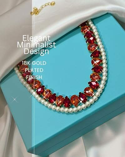 Image of Mansiyaorange Statement AD CZ American Diamond Cubic Zerconia Pearl Necklace Set | Gold Plated Chunky Fashion Jewelry for Women & Girls