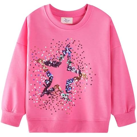 DHASIUE Kids Girls Star Sequin Sweatshirt Crewneck Cotton Jumper Long Sleeve Top Tee Shirts Pullover Toddler Clothes Age 7-8 Years Cover