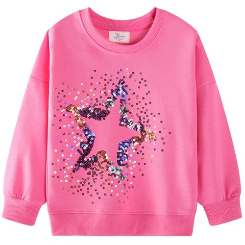 DHASIUE Kids Girls Star Sequin Sweatshirt Crewneck Cotton Jumper Long Sleeve Top Tee Shirts Pullover Toddler Clothes Age 7-8 Years