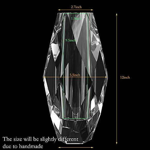 Kitcom Crystal Vase For Flowers 12", Multi-Faceted Design Vase Christmas Decorations For Home Wedding Or Gift, Transparent Color With Gift Box #TOP1