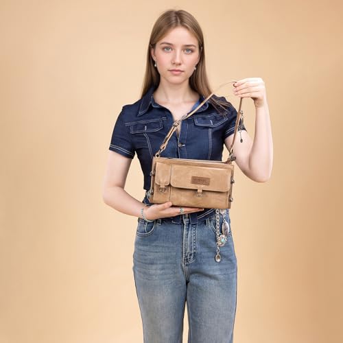 Wrangler Small Shoulder Bag Y2K Purse for Women with Chic Detachable Charms & Multiple Pockets2