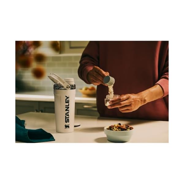 Stanley Activate Shaker Bottle 20 oz | Leakproof Insulated Stainless Steel Shaker Cup | Base Storage and Twist On Fast Flow Lid | Protein Shakes and Pre Workout Powder | BPA-Free | Chalk - Image 2