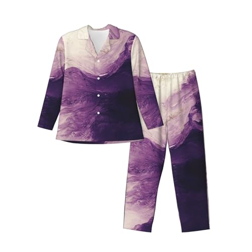 White And Purple Gradient Tie-Dye Mens Pajamas Set Button Down Sleepwear Set Long Sleeve Loungewear With Pockets3