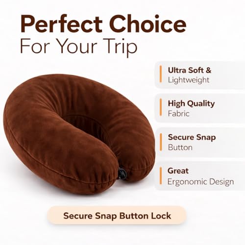 Image of cozyland Memory Foam Travel Neck Pillow |Ultra Soft Velvet Fabric|Ergonomically Designed for Ultimate Comfort for Air, Car, Train, Bus Travel- Coffee, Standard Size
