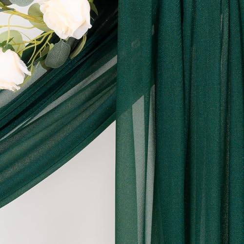 Image of Emerald Green Wedding Glitter Arch Draping Fabric 29 inch x 6.5 Yards 2 Panels Sheer Backdrop Curtains Drapery for Summer Wedding Ceremony Birthday Party Indoor Ceiling Decor